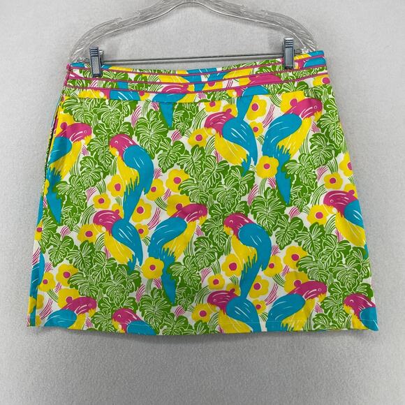 LILLY PULITZER Skirt 12 Parrot Bird Floral Skort Golf Tennis Stretch Cotton - Picture 2 of 14